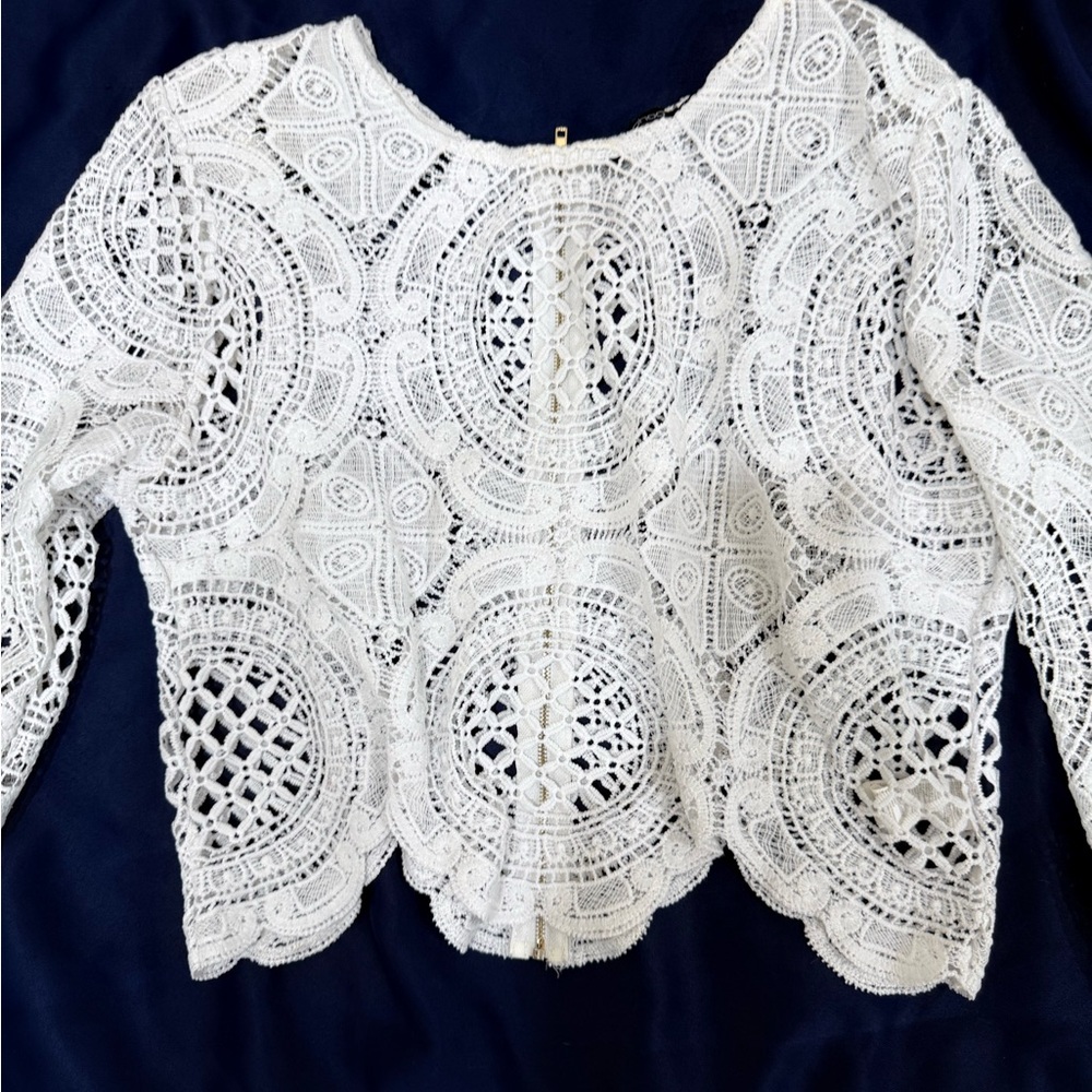 Lace scalloped hem lace crop Top